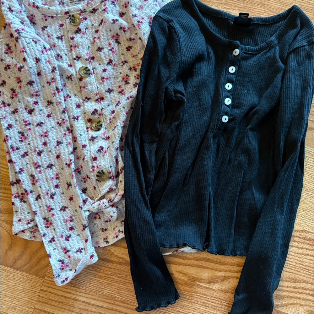 Floral and Black Button-Up Tops